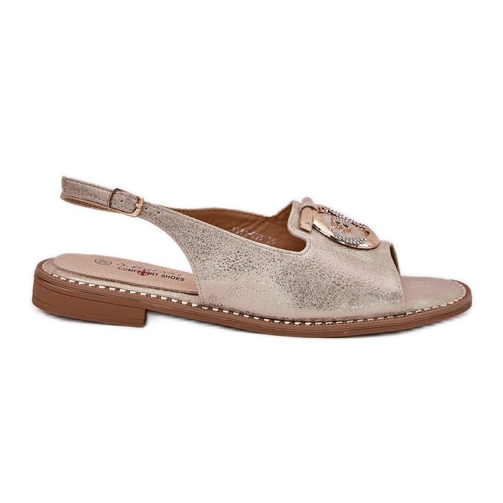 S.Barski Sandales élégantes avec décoration à talons plats S. Barski KV51-003 Gold d'or