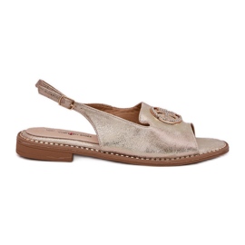 S.Barski Sandales féminines à talons plates avec un ornement S. Barski KV51-002 Gold doré