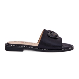 S.Barski Les tongs pour femmes à talons plats avec du détail noir KV51-007 décoratif noir le noir