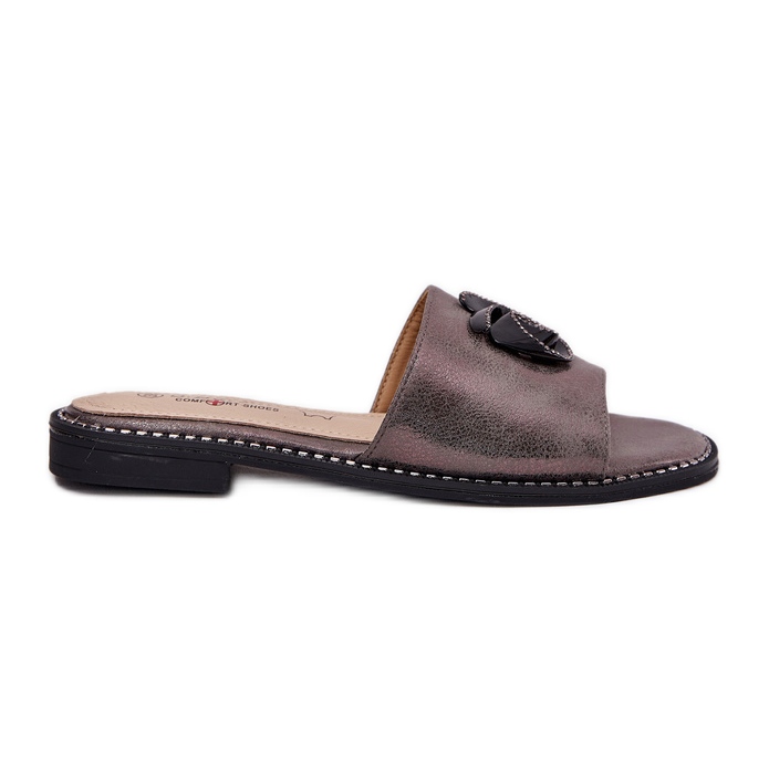 S.Barski Les tongs pour femmes à talons plats avec des détails de graphite décoratifs KV51-007 argent S.Barski Les tongs pour femmes à talons plats avec des détails de graphite décoratifs KV51-007 argent