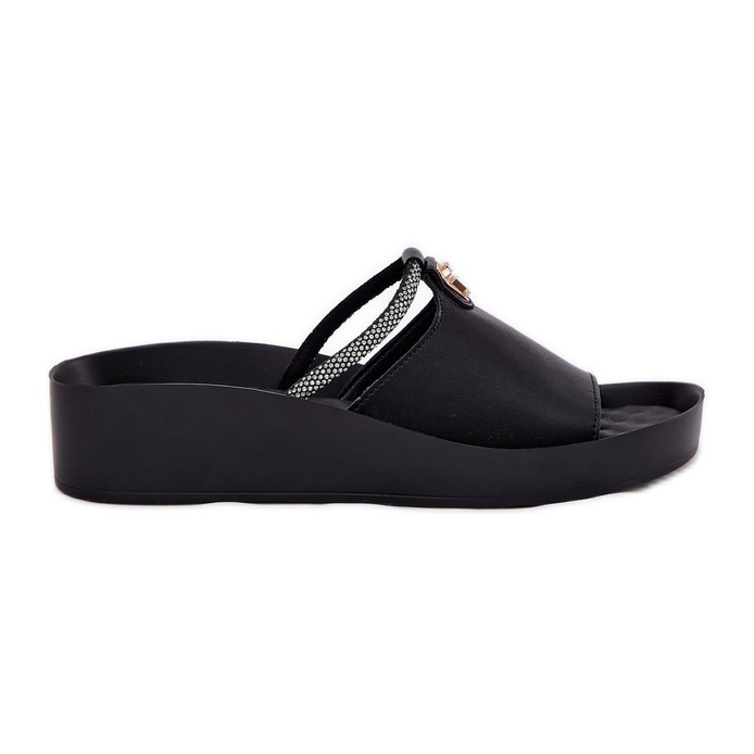 S.Barski Slippers en cuir pour femmes avec une sangle noire décorative KV51-034