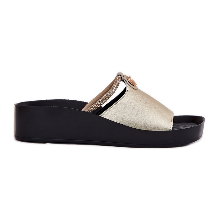 S.Barski Des tongs en cuir pour femmes avec une bande d'or décorative KV51-034