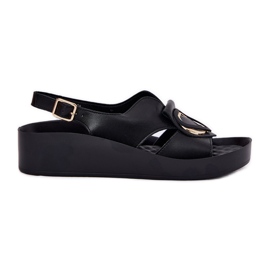 S.Barski Sandales en cuir pour femmes sur Wedge S. Barski KV51-031 noir le noir