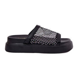 S.Barski Les tongs pour femmes décorés sur la plate-forme avec Mesh S. Barski My51-016 Black noir