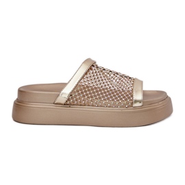 S.Barski Les tongs pour femmes décorés sur la plate-forme avec Mesh S. Barski My51-016 Złote doré