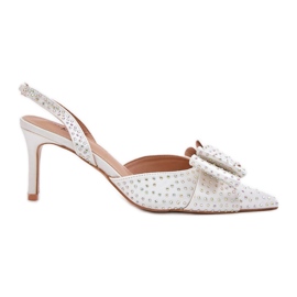 Talons hauts décorés avec un talon ouvert et un arc blanc blanche
