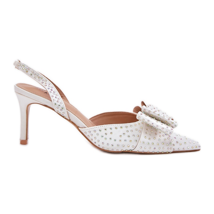 Talons hauts décorés avec un talon ouvert et un arc blanc blanche