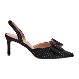 Talons hauts décorés avec un talon ouvert et un arc noir le noir