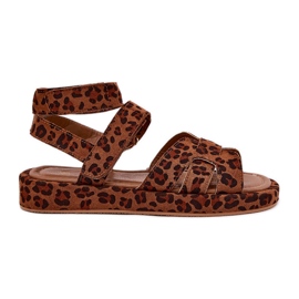 Sandales féminines avec léopard velcro brun