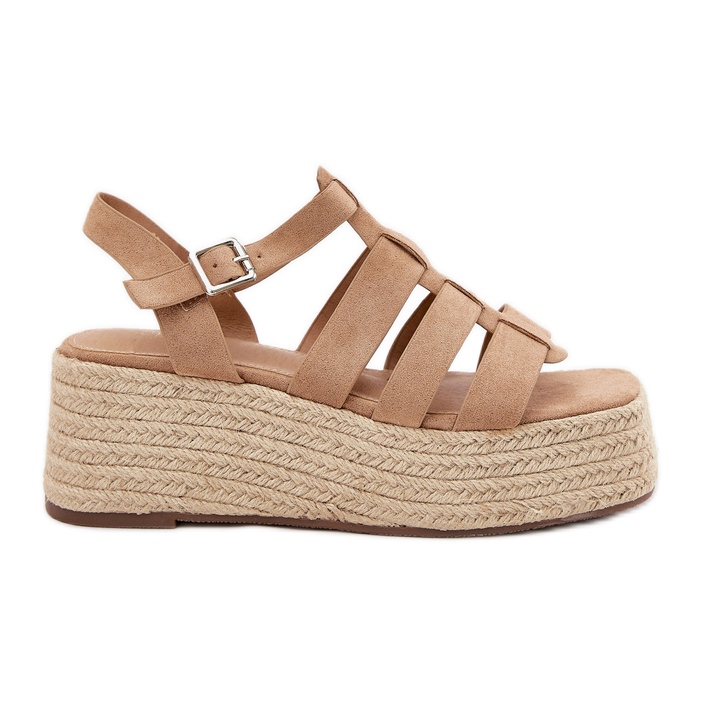 Sandales féminines avec rayures et tresse kaki beige Sandales féminines avec rayures et tresse kaki beige