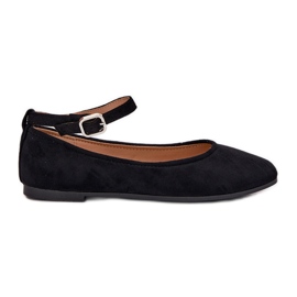 Ballerines d'éco en daim avec ceinture et serrage noir le noir