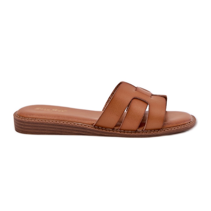 Slippers pour femmes avec marron en cuir écologique brun