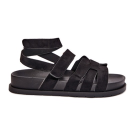 Sandales pour femmes en daim écologique avec noir Velcro le noir
