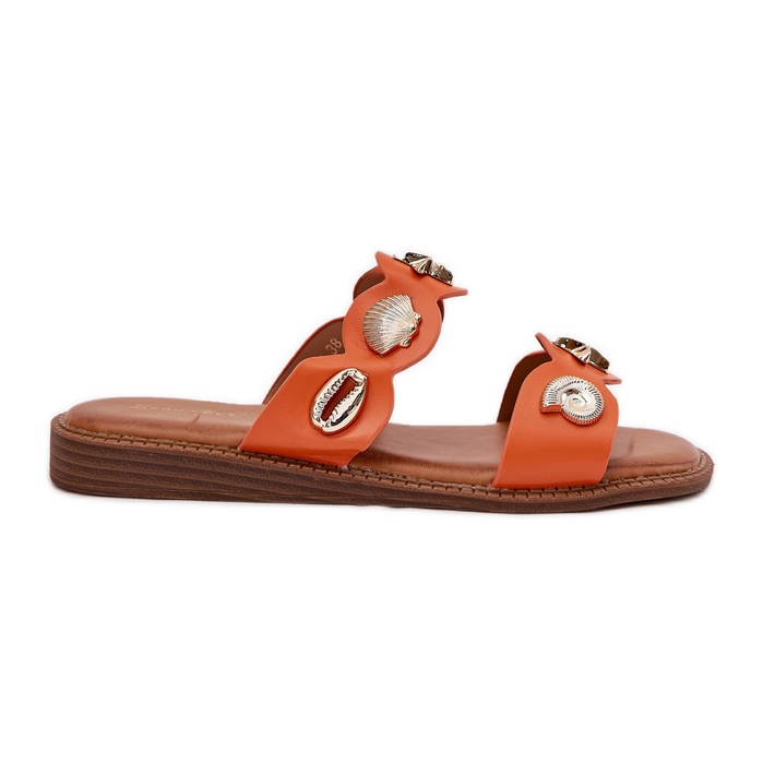 Les tongs des femmes avec des épingles d'or orange