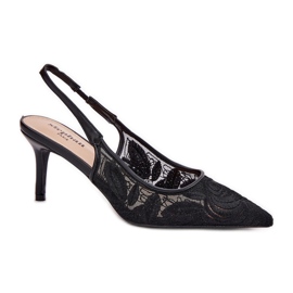 Sandales à talons en dentelle avec un talon ouvert noir