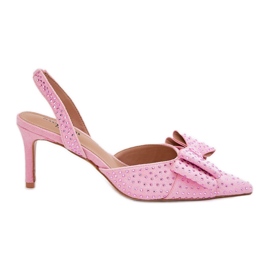 Talons hauts décorés avec un talon ouvert et un arc rose