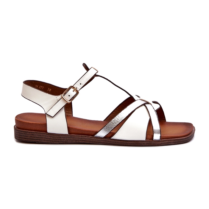 Sandales plates pour femmes en cuir écologique Sergio Leone SK071H Blanc blanche