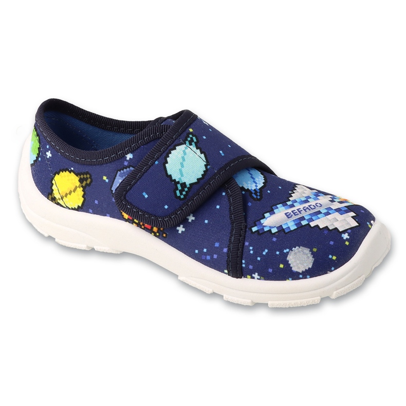 Chaussons enfant Befado bleu marine avec Velcro 974X578 avec décorations