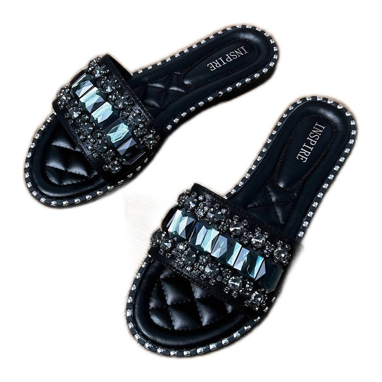 Black Flip -flops décoré de cristaux le noir