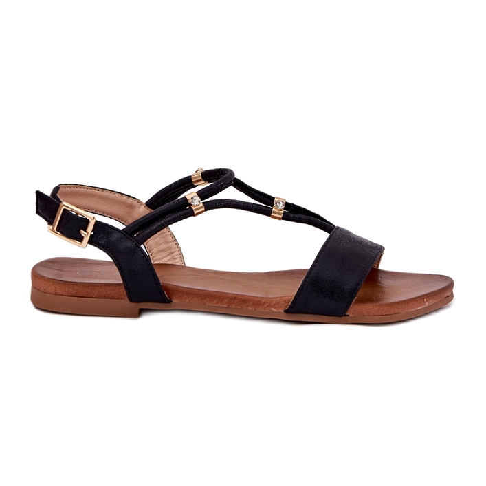 S.Barski Sandales plates pour femmes avec rayures S. Barski KV51-120 noir le noir S.Barski Sandales plates pour femmes avec rayures S. Barski KV51-120 noir le noir