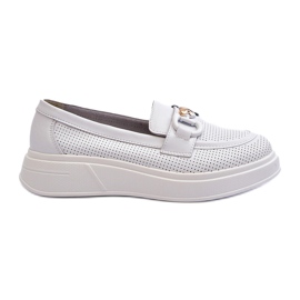 S.Barski Mandards en cuir féminin sur la plate-forme Białe S. Barski LR720 avec un ornement blanc