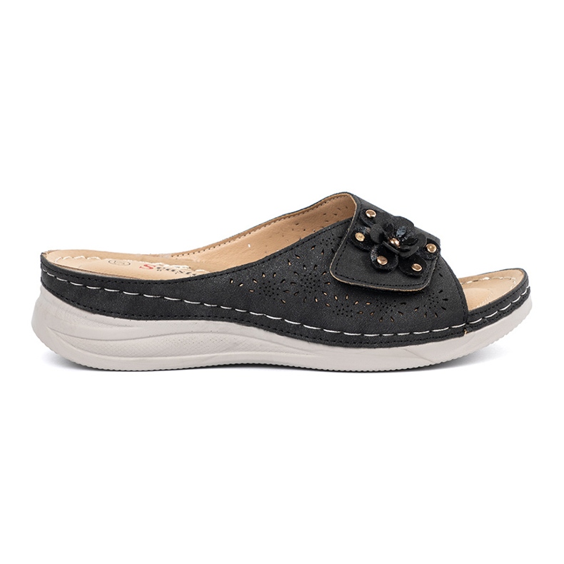 Seastar Slippers des femmes noires avec une fleur décorative le noir