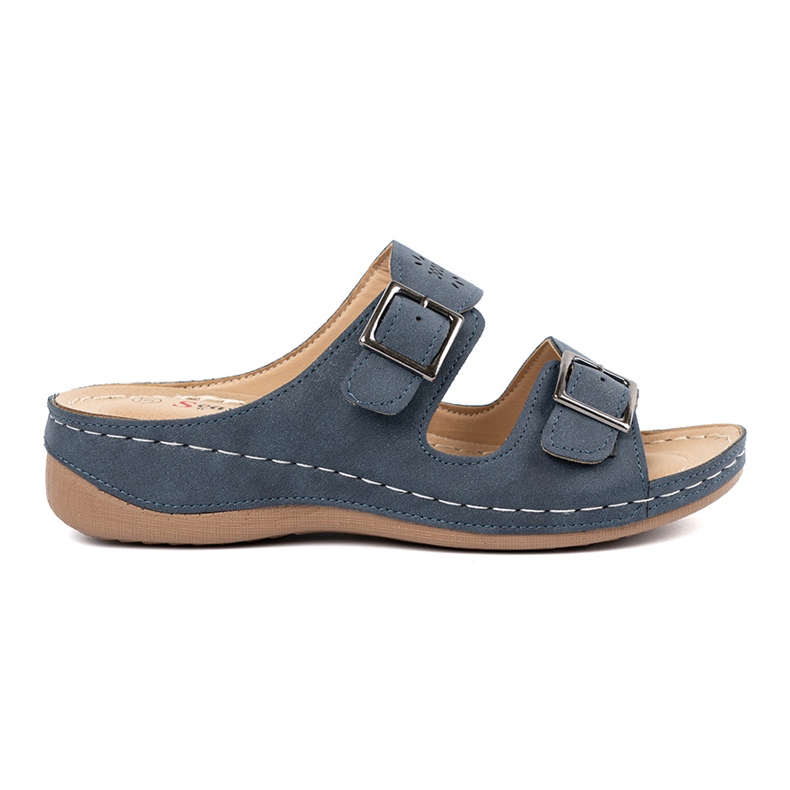 Seastar Pantoufles sur un coin bas avec des boucles bleues Seastar Pantoufles sur un coin bas avec des boucles bleues