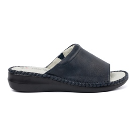 Slippers pour femmes avec un insert en cuir bleu marine