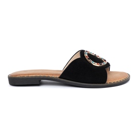 Goodin Slippers des femmes noires avec une boucle dans les strass