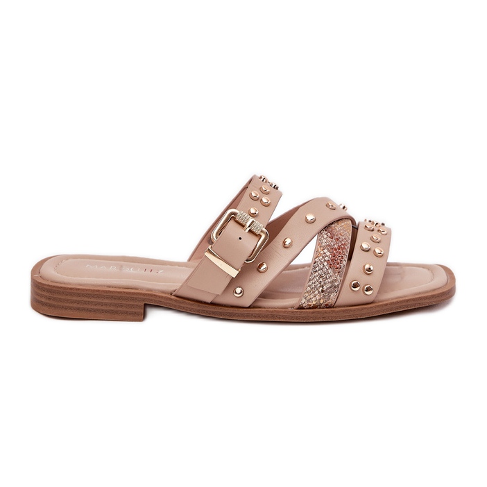 Les tongs pour femmes à thèmes pour femmes décorés avec des rayures et une pince beige