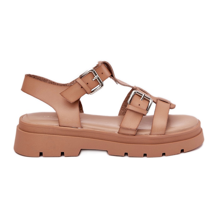 Sandales en cuir écologique pour femmes avec boucles kaki beige