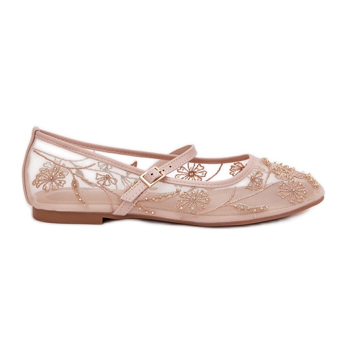 Ballerinas en maille avec broderie et décoration beige