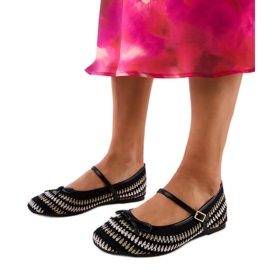 Ballerines de matériau noir avec boucle et arc le noir