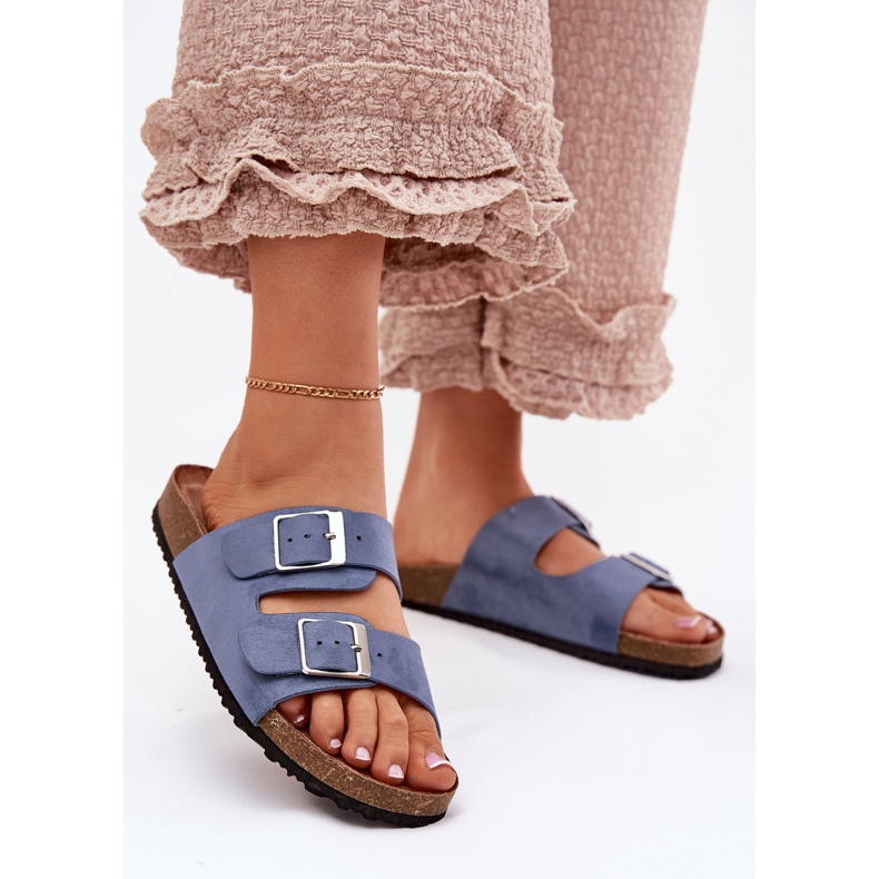 Les tongs pour femmes sur la plate-forme de liège Blue Budles bleu