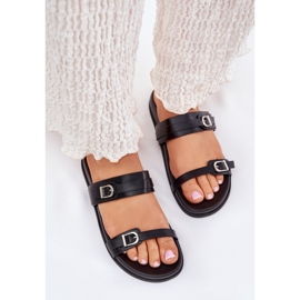 Tongs avec boucles pour femmes, noir le noir