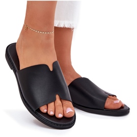 EVento Les tongs pour femmes avec des tongs pour femmes avec du cuir à toit plat noir