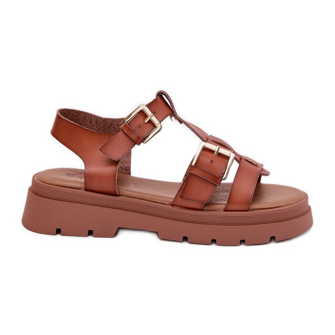 EVento Sandales féminines en cuir Eco en cuir avec boucles de chameau brun