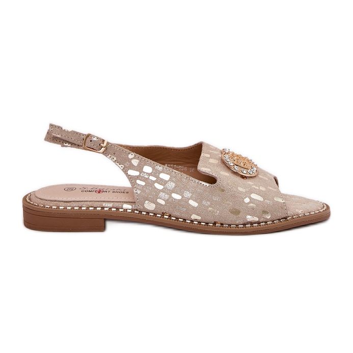 S.Barski Sandales en cuir avec ornement à talons plats d'or S.Barski Sandales en cuir avec ornement à talons plats d'or