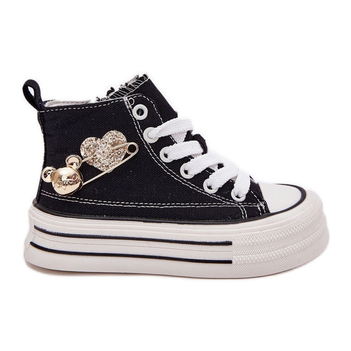 Sneakers pour enfants hauts avec une décoration dorée noire le noir