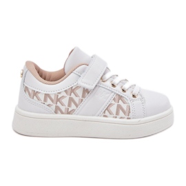 Sneakers pour enfants Sports Chaussures avec du cuir Eco White et Beige blanche