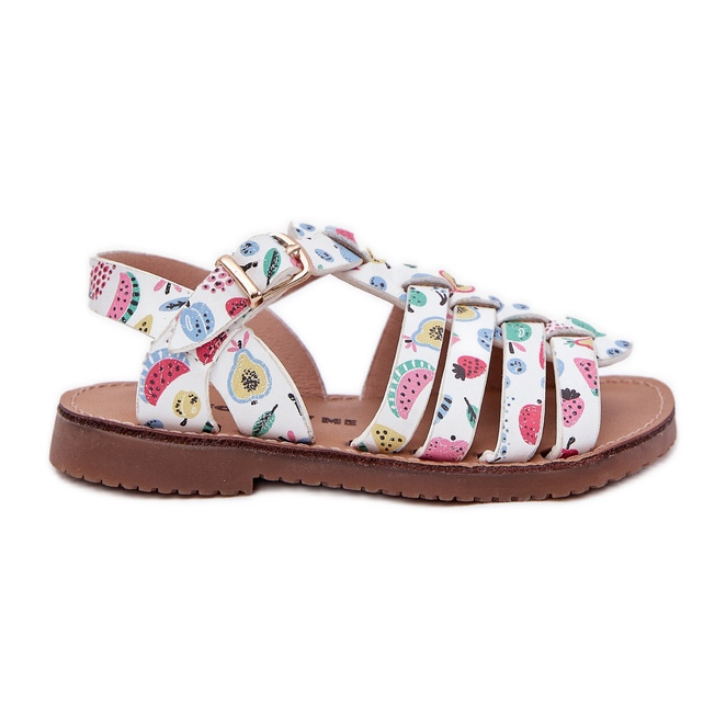 Sandales pour enfants avec cuir écologique en fruits multicolores blanche