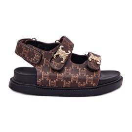 Sandales velcro pour enfants avec des détails dorés bruns