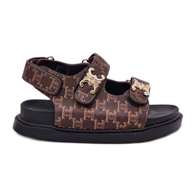 Sandales velcro pour enfants avec des détails dorés bruns Sandales velcro pour enfants avec des détails dorés bruns