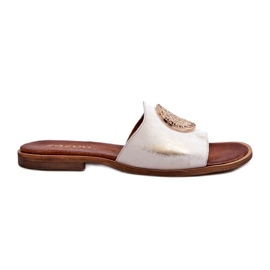Zazoo Tongs 2938 en Cuir à Talon Plat avec Décoration Dorée, Brossées blanc