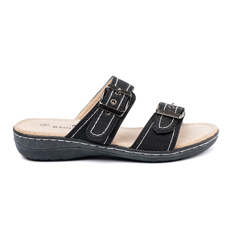 Shelvt Les tongs des femmes noires avec des boucles le noir