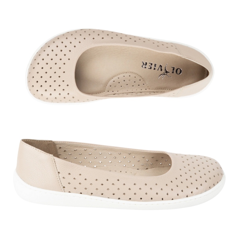 Olivier Les ballerines minimalistes des femmes aux pieds nus ont glissé 1771pol openwork beige