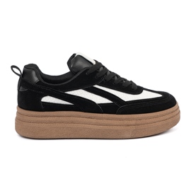 Baskets pour femmes noires avec inserts blancs.