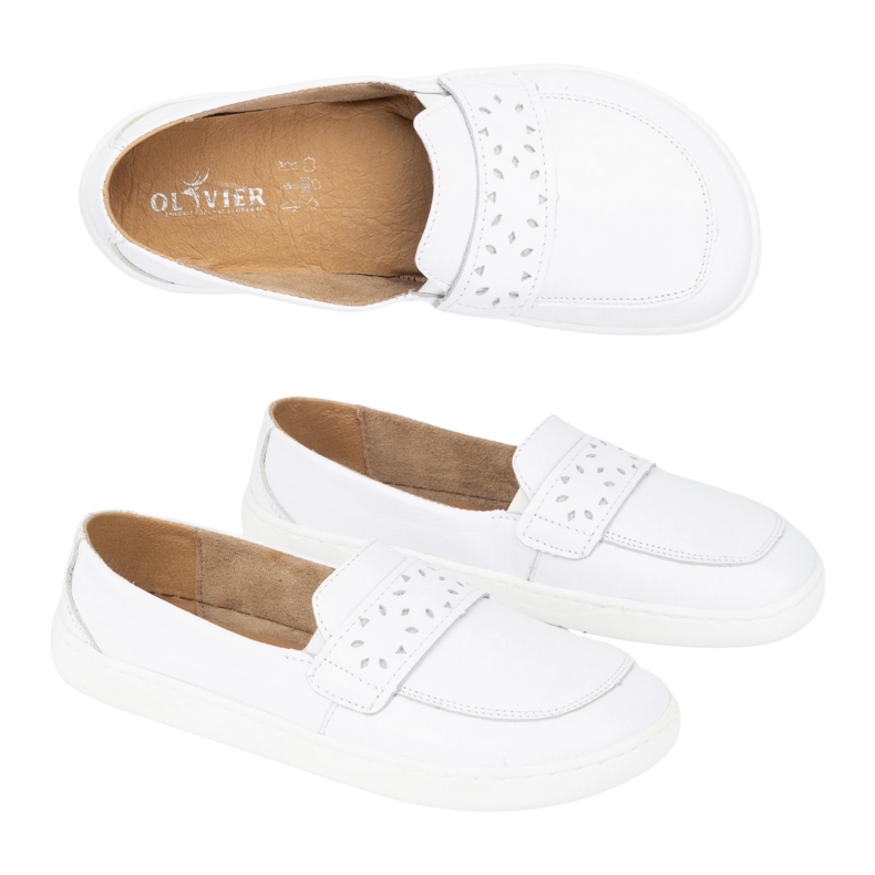 Olivier Mandards Inga aux pieds nus pour femmes avec un large blanc polonais avant blanc blanche Olivier Mandards Inga aux pieds nus pour femmes avec un large blanc polonais avant blanc blanche