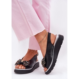Zazoo Sandales en cuir pour femmes en coin noir