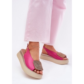 Zazoo 1786 Sandales en cuir féminines sur la plate-forme avec un ornement de Fuchsia rose